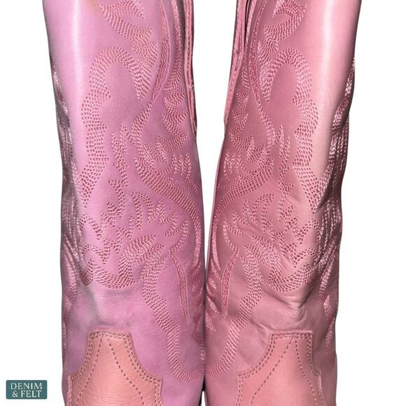 Jeffrey Campbell Dagget Rose Pink Cowboy Western Boot 8.5 Leather Block Heel - Picture 8 of 16